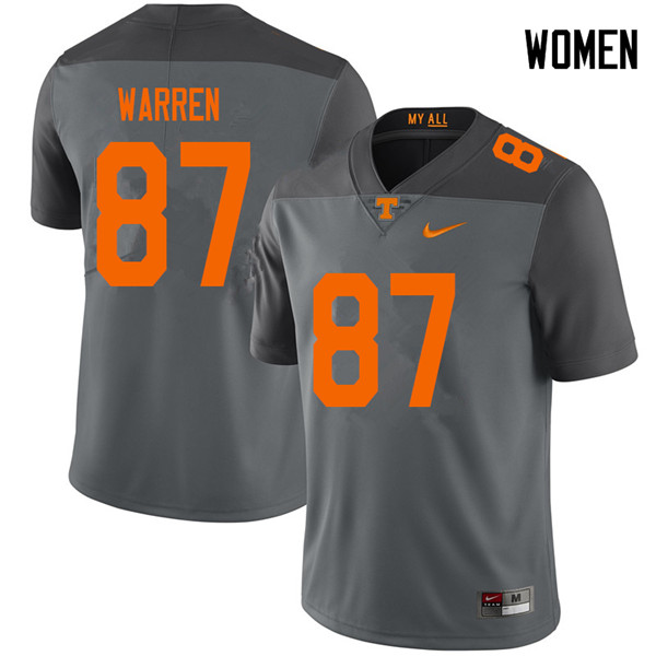 Women #87 Jacob Warren Tennessee Volunteers College Football Jerseys Sale-Gray